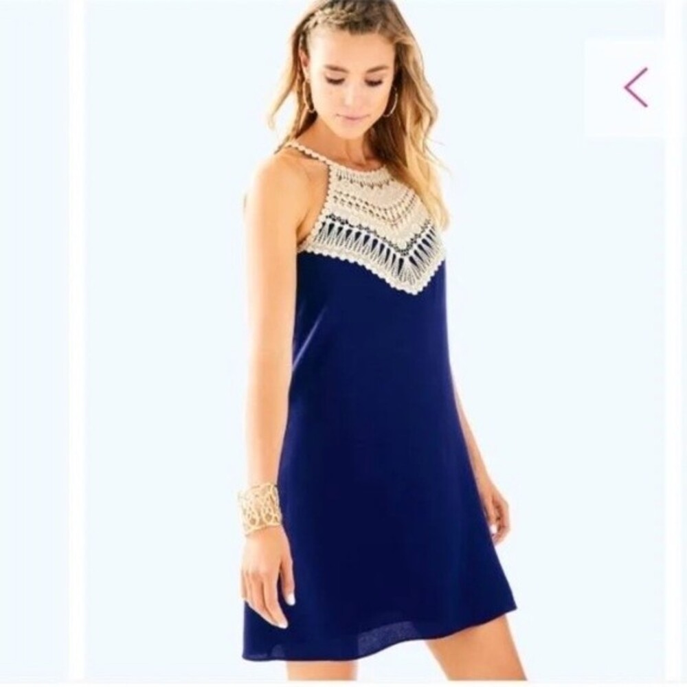 Lilly Pulitzer Navy Blue with Gold Neck Detail Size Nala Dress 0 sleeveless